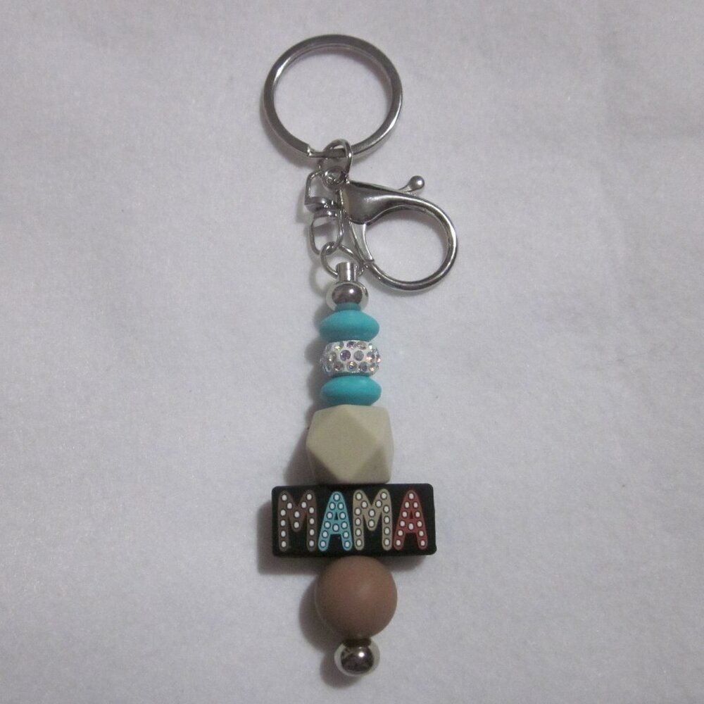 Teal and Brown MAMA Keychain / Purse Jewelry.